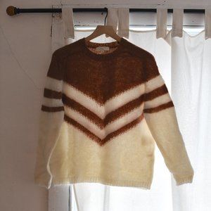 Sezane Joy Jumper Sweater Tan Cream Chevron